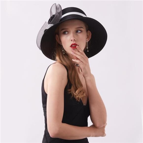 Kentucky Derby Hats - Organza Hat Fascinator Hat Black White main image 4